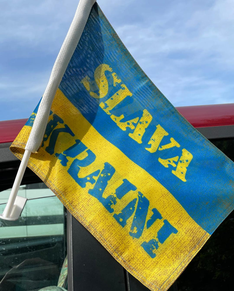 Slava Ukraini Vintage 12"x18" Car Flag Double Sided