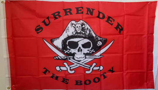 Surrender The Booty Pirate Red 3'x5' Flag ROUGH TEX® 68D Nylon