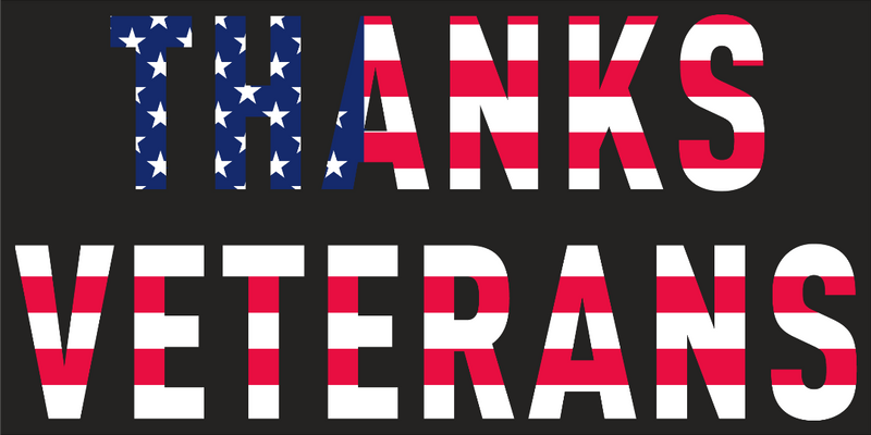 Thanks Veterans USA American Made Bumper Stickers Wholesale Pack of 50 (3.75"x7.5")