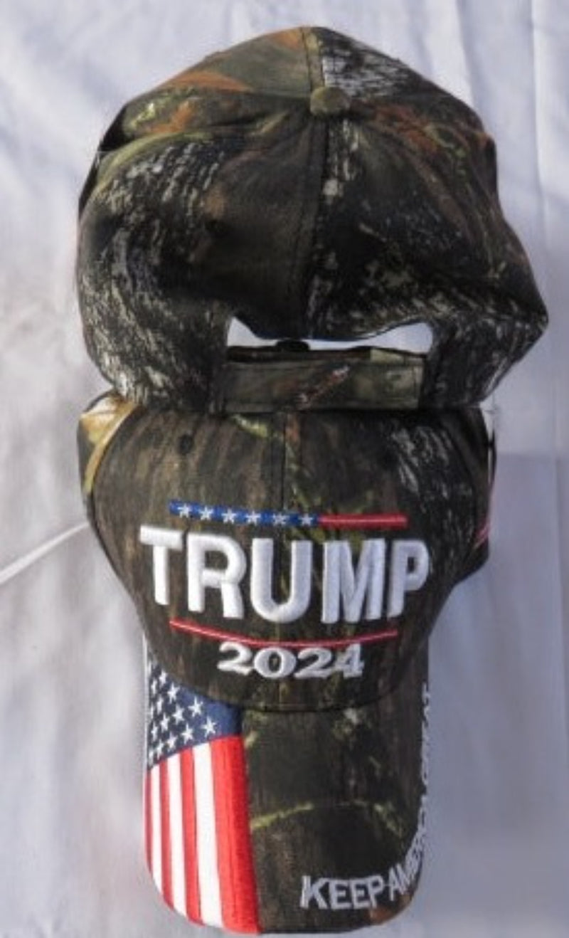 Trump 2024 Keep America Great Camo Embroidered American Flag Cap 100% COTTON