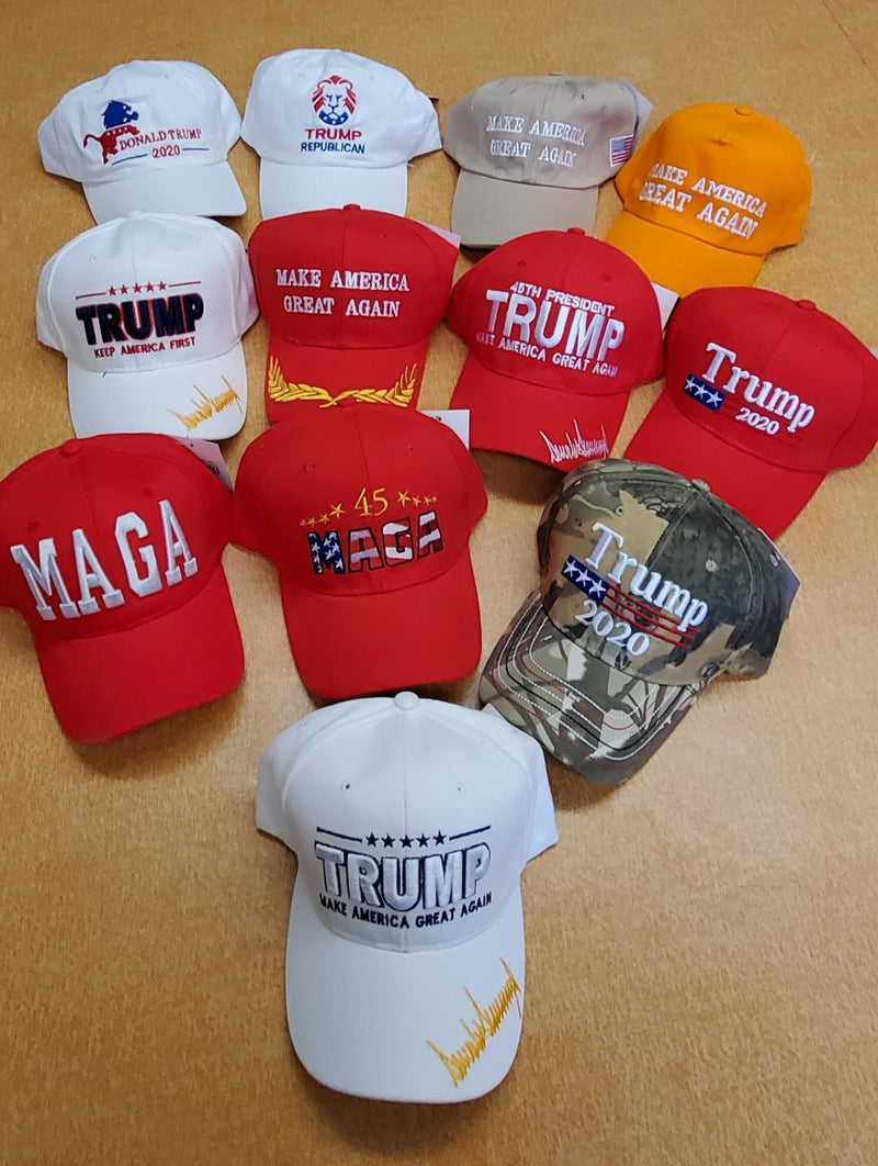 Trump Cap Assortment Dozen Each of 12 Designs 144 Total Cotton Caps MAGA 2020 President Mix