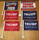TRUMP CAR FLAGS:  TRUMP 2020, TRUMP NATION, TRUMP KEEP AMERICA FIRST (NAVY & RED) DOUBLE SIDED ROUGH KNIT ®