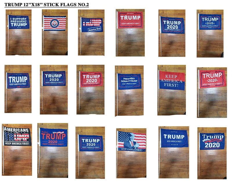 Assorted Trump Design 12''X18'' Stick Flags Starter Pack