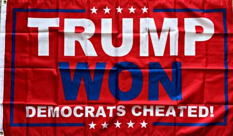 TRUMP WON DEMOCRATS CHEATED RED 12"x18" Double Sided Knit Nylon Rough Tex Flag