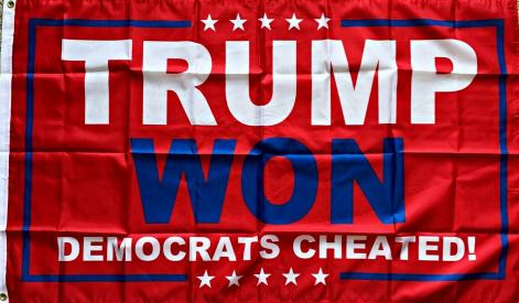 TRUMP WON DEMOCRATS CHEATED RED 2x3 Feet 100D Rough Tex Flag