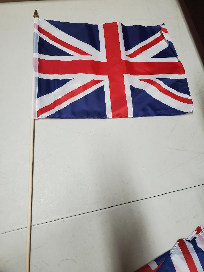 United Kingdom Stick Flag  12"x18'' Rough Tex UK Stick Flags 30" staff Queen of England