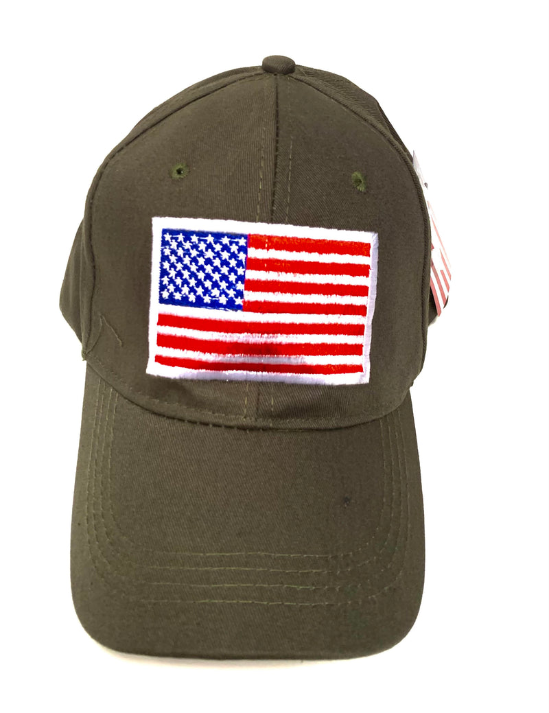USA Cap Flag Patch Washed Olive Twill Embroidered Cap