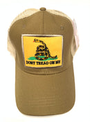 Gadsden Patch Khaki Tan Twill Mesh Back Embroidered Cap Don't Tread On Me Trucker