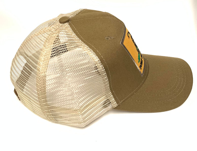 Gadsden Patch Khaki Tan Twill Mesh Back Embroidered Cap Don't Tread On Me Trucker