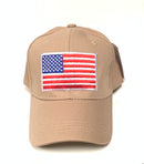 USA American Flag Patch Khaki Tan Twill Embroidered Cap Trucker Style