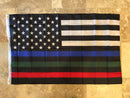 USA MEMORIAL OFFICIAL SERVICE SUPPORTERS FLAG (POLICE, MILITARY & FIRE RESCUE) FLAG THIN BLUE GREEN RED LINE AMERICAN FLAG 3X5 68D NYLON