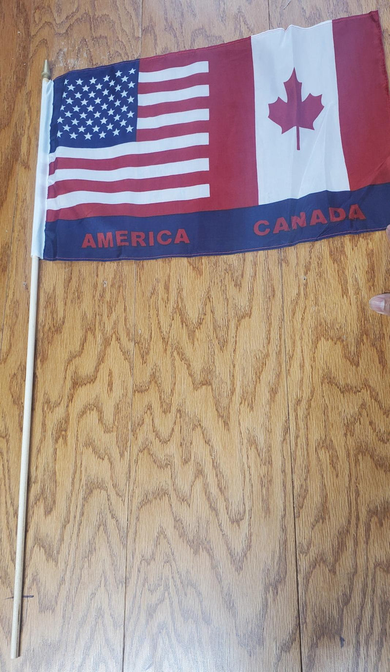 USA Canada 12''X18'' Stick Flags - Rough Tex® 68D Nylon Canadian American Friendship