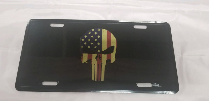 American Punisher Vintage USA flag Black Embossed 2nd Amendment License Plate Auto Tag