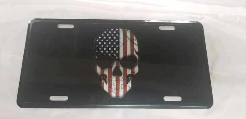 American Skull USA flag Black Embossed 2nd Amendment License Plate Auto Tag