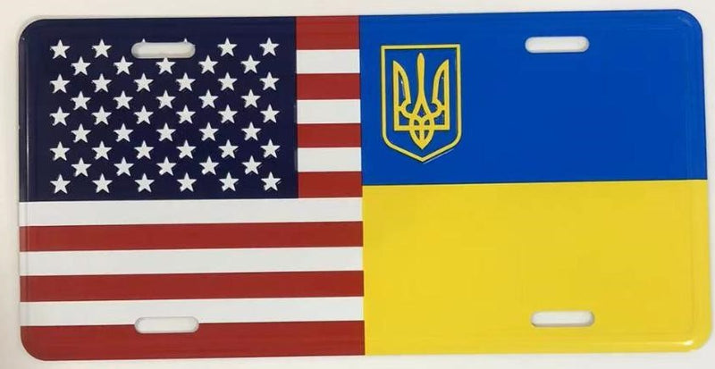USA Ukraine Trident Official Friendship Flag Automobile License Plate Aluminum American