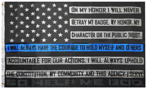 US Police Memorial Oath of Honor Blue Line 3'X5' Flag ROUGH TEX® 100D